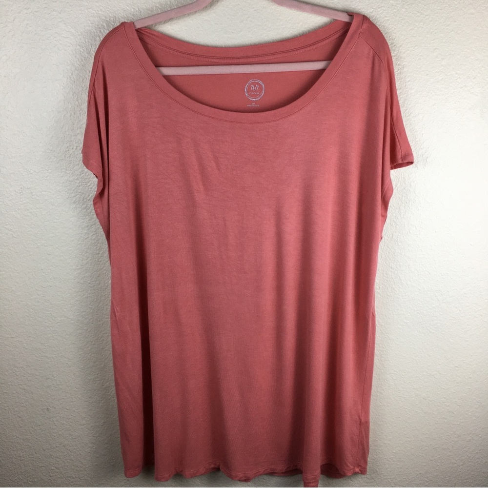 Maurices Women's 24/7 Peach Short Sleeve Tee Size OX With Old Navy Floral Scarf - Picture 3 of 12